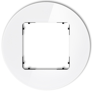 Ramka uniwersalna pojedyncza okrągła - efekt szkła ramka: biała spód: czarny Karlik seria ICON 0-12-IRSO-1 kolor biały