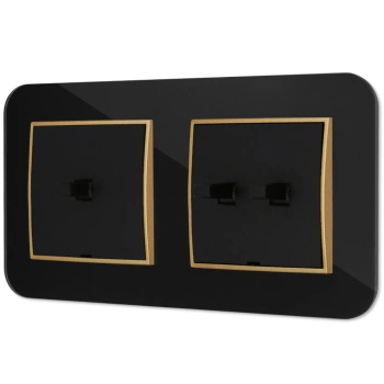 Włącznik pojedynczy i podwójny w stylu USA ramka zaokrąglona efekt szkła seria ICON kolor czarny/złoty