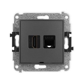 Mechanizm gniazda pojedynczego HDMI 2.0, 4K + gniazda komp. poj. 1xRJ45, kat. 5e, 8-stykowy, bez pola opisowego Karlik seria ICON 28IGHKBO-45e kolor grafitowy mat