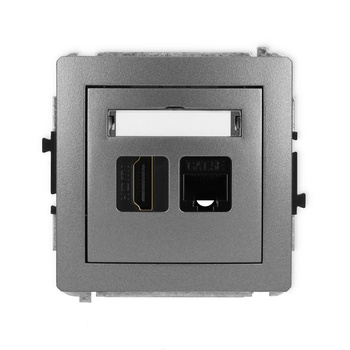 Mechanizm gniazda pojedynczego HDMI 2.0, 4K + gniazda komp. poj. 1xRJ45, kat. 5e, 8-stykowy Karlik seria DECO 11DGHK-45e kolor grafitowy