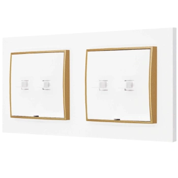 Dwa włączniki podwójne w stylu USA ramka kwadratowa seria Mini kolor biały mat/złoty