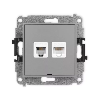 Mechanizm gniazda telefonicznego pojedynczego 1xRJ11 + komputerowego pojedynczego 1xRJ45, kat. 5e, 8-stykowy, beznarzędziowe, bez pola opisowego Karlik seria ICON 27IGTKBO kolor szary mat