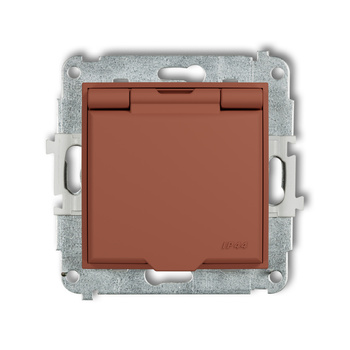 Mechanizm gniazda bryzgoszczelnego z uziemieniem 2P+Z klapka terakota, przesłony torów prądowych Karlik seria ICON 63IGPB-1zp kolor terakota