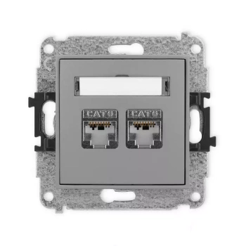 Mechanizm gniazda komputerowego podwójnego 2xRJ45, kat. 6, ekranowany, 8-stykowy Karlik seria MINI 27MGK-6 kolor szary mat