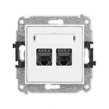 Mechanizm gniazda komputerowego podwójnego 2xRJ45, kat. 7, ekranowany, 8-stykowy Karlik seria ICON IGK-10 kolor biały