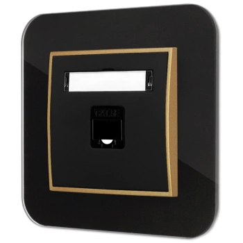 Gniazdo internetowe rj45 1x z ramką zaokrągloną efekt szkła seria ICON kolor czarny/złoty