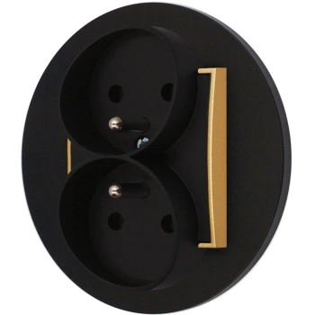 Gniazdo podwójne z ramką okrągłą seria MINI kolor czarny złoty