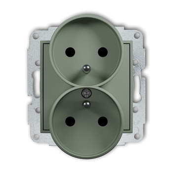 Mechanizm gniazda podwójnego do ramki z uziemieniem 2x2P+Z z przesłonami torów Karlik seria ICON 61IGPR-2zp kolor szałwiowy