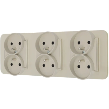 Trzy gniazda podwójne z ramką zaokrągloną seria MINI kolor taupe