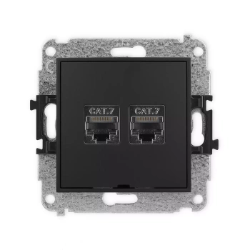 Mechanizm gniazda komputerowego podwójnego 2xRJ45, kat. 7, ekranowany, 8-stykowy, bez pola opisowego Karlik seria ICON 12IGKBO-10 kolor czarny mat