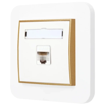 Gniazdo internetowe rj45 1x z ramką zaokrągloną seria MINI kolor biały złoty