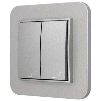 Włącznik schodowy podwójny z ramką zaokrągloną seria MINI kolor srebrny