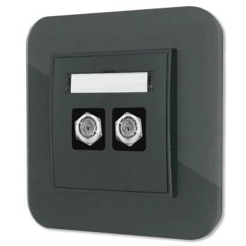 Gniazdo antenowe 2x z ramką zaokrągloną efekt szkła seria ICON kolor grafitowy mat