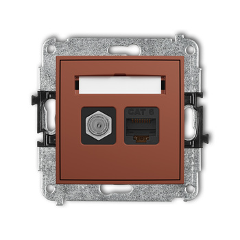 Mechanizm gniazda antenowego poj. typu F SAT + gniazda komp. poj. 1xRJ45, kat. 6, 8-stykowy Karlik seria ICON 63IGFK-3 kolor terakota