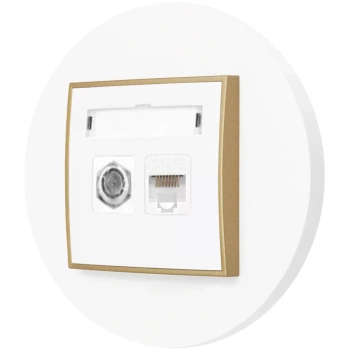 Gniazdo rj45/antenowe z ramką okrągłą seria MINI kolor biały złoty