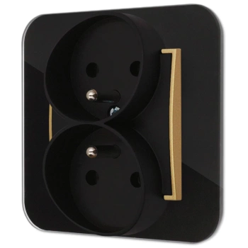 Gniazdo podwójne z ramką zaokrągloną efekt szkła seria ICON kolor czarny/złoty