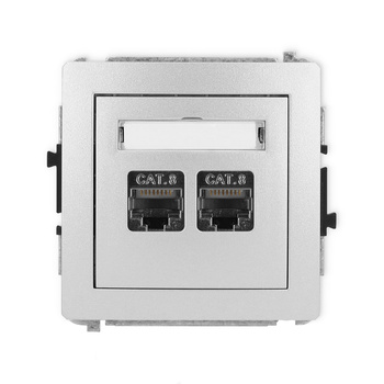 Mechanizm gniazda komputerowego podwójnego 2xRJ45, kat. 8, ekranowany, 8-stykowy Karlik seria DECO 7DGK-12 kolor srebrny metalik