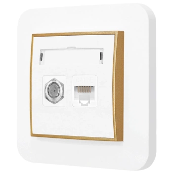 Gniazdo rj45/antenowe z ramką zaokrągloną seria MINI kolor biały mat/złoty