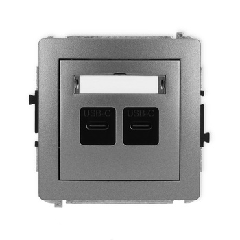 Mechanizm gniazda podwójnego 2xUSB C-C Karlik seria DECO 11DGUSB-8 kolor grafitowy