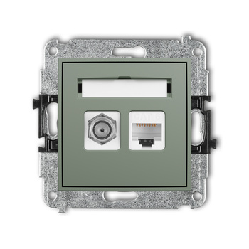 Mechanizm gniazda antenowego poj. typu F SAT + gniazda komp. poj. 1xRJ45, kat. 6, 8-stykowy Karlik seria MINI 61MGFK-3 kolor szałwiowy