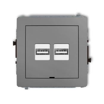 Mechanizm ładowarki USB podwójnej 2xUSB A, 15,5W max., 5V, 3.1A, bez pola opisowego Karlik seria DECO 27DCUSBBO-6 kolor szary mat