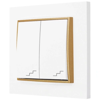 Włącznik schodowy podwójny z ramką prostą seria MINI kolor biały mat/złoty