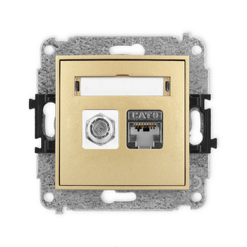 Mechanizm gniazda antenowego poj. typu F SAT + gniazda komp. poj. 1xRJ45, kat. 6 ekranowany, 8-stykowy Karlik seria ICON 29IGFK-5 kolor złoty