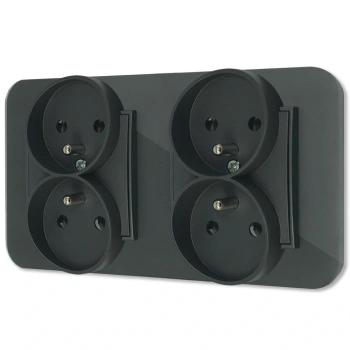 Dwa gniazda podwójne z ramką zaokrągloną efekt szkła seria ICON kolor grafitowy mat