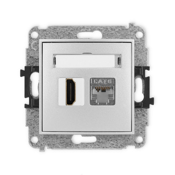 Mechanizm gniazda pojedynczego HDMI 2.0, 4K + gniazda komp. poj. 1xRJ45, kat. 6, ekranowany, 8-stykowy Karlik seria ICON 7IGHK-46 kolor srebrny metalik