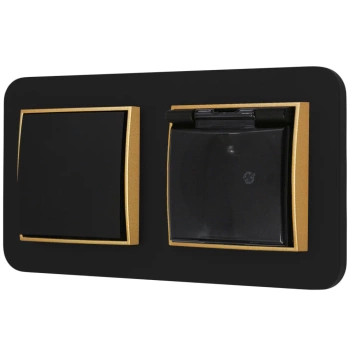 Włącznik pojedynczy z gniazdem hermetycznym z ramką zaokrągloną seria MINI kolor czarny złoty