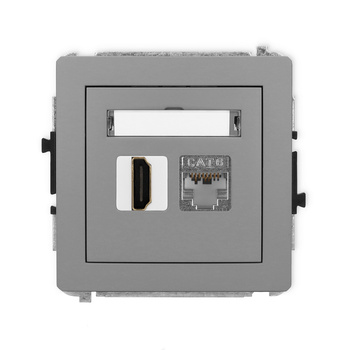 Mechanizm gniazda pojedynczego HDMI 2.0, 4K + gniazda komp. poj. 1xRJ45, kat. 6, ekranowany, 8-stykowy Karlik seria DECO 27DGHK-46 kolor szary mat