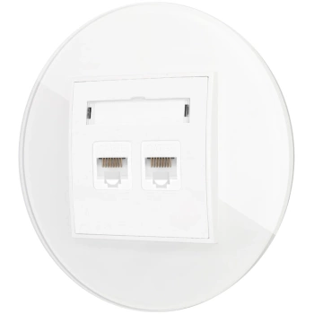 Gniazdo internetowe rj45 2x z ramką okrągłą efekt szkła seria ICON kolor biały