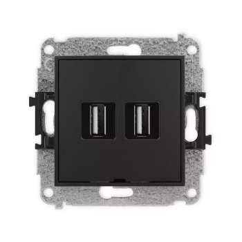 Mechanizm gniazda podwójnego 2xUSB A-A 2.0, bez pola opisowego Karlik seria ICON 12IGUSBBO-2 kolor czarny mat