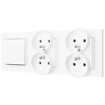 Włącznik pojedynczy i dwa gniazda podwójne z ramką prostą seria MINI kolor biały mat