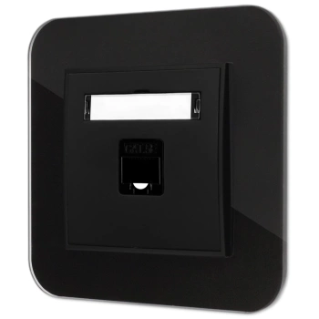 Gniazdo internetowe rj45 2x z ramką zaokrągloną efekt szkła seria ICON kolor czarny