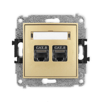 Mechanizm gniazda komputerowego podwójnego 2xRJ45, kat. 8, ekranowany, 8-stykowy Karlik seria ICON 29IGK-12 kolor złoty