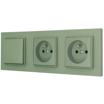 Włącznik pojedynczy i dwa gniazda pojedyncze z ramką prostą seria MINI kolor szałwiowy