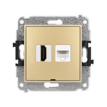 Mechanizm gniazda pojedynczego HDMI 2.0, 4K + gniazda komp. poj. 1xRJ45, kat. 5e, 8-stykowy, bez pola opisowego Karlik seria ICON 29IGHKBO-45e kolor złoty