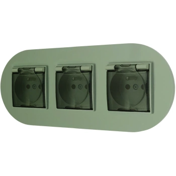 Trzy gniazda hermetyczne z ramką okrągłą seria MINI kolor szałwiowy