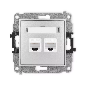 Mechanizm gniazda komputerowego podwójnego 2xRJ45, kat. 6A, 8-stykowy Karlik seria ICON 7IGK-8 kolor srebrny metalik