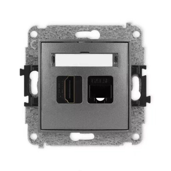 Mechanizm gniazda pojedynczego HDMI 2.0, 4K + gniazda komp. poj. 1xRJ45, kat. 5e, 8-stykowy Karlik seria MINI 11MGHK-45e kolor grafitowy