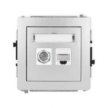 Mechanizm gniazda antenowego poj. typu F SAT + gniazda komp. poj. 1xRJ45, kat. 6, 8-stykowy Karlik seria DECO 7DGFK-3 kolor srebrny metalik