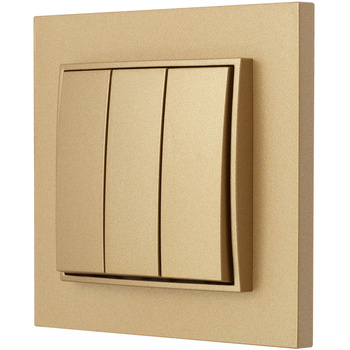 Włącznik potrójny z ramką karlik mini kolor złoty