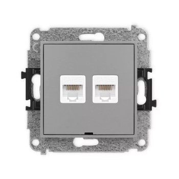 Mechanizm gniazda komputerowego podwójnego 2xRJ45, kat. 5e, 8-stykowy, bez pola opisowego Karlik seria ICON 27IGKBO-2 kolor szary mat