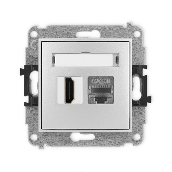 Mechanizm gniazda pojedynczego HDMI 2.1, 8K + gniazda komp. poj. 1xRJ45, kat. 8, ekranowany, 8-stykowy Karlik seria ICON 7IGHK-88 kolor srebrny metalik