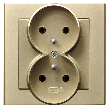 Gniazdo podwójne z uziemieniem kompletne z ramką seria SONATA kolor Szampański złoty symbol GP-2RZ/39