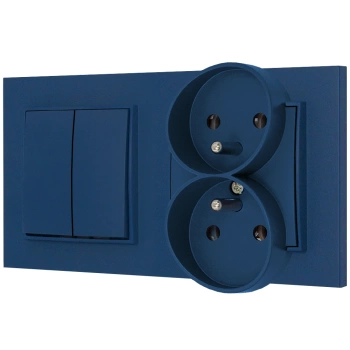 Włącznik podwójny z gniazdem podwójnym z ramką kwadratową seria MINI kolor navy blue
