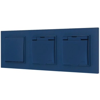 Włącznik pojedynczy i dwa gniazda hermetyczne z ramką kwadratową seria MINI kolor navy blue