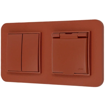 Włącznik podwójny z gniazdem hermetycznym z ramką zaokrągloną seria MINI kolor terakota