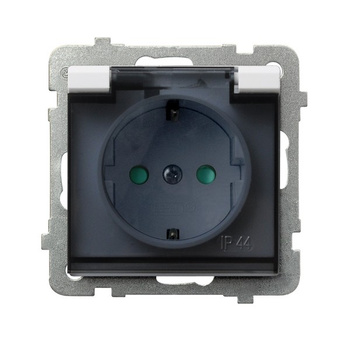 Gniazdo bryzgoszczelne z uziemieniem schuko IP-44 z przesłonami torów prądowych wieczko przezroczyste seria SONATA kolor Biały symbol GPH-1RSP/m/00/d